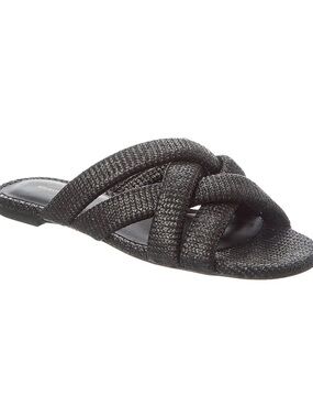 Stuart Weitzman Crossover Raffia Slide Sandal In Black